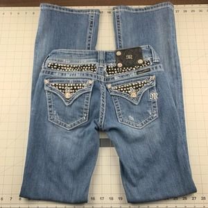 Miss Me Blue Boot Cut Jeans with Silver Accents
